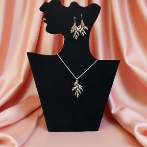 Artisan Silver Branch & Gold Pine Cone Earrings + Necklace Set